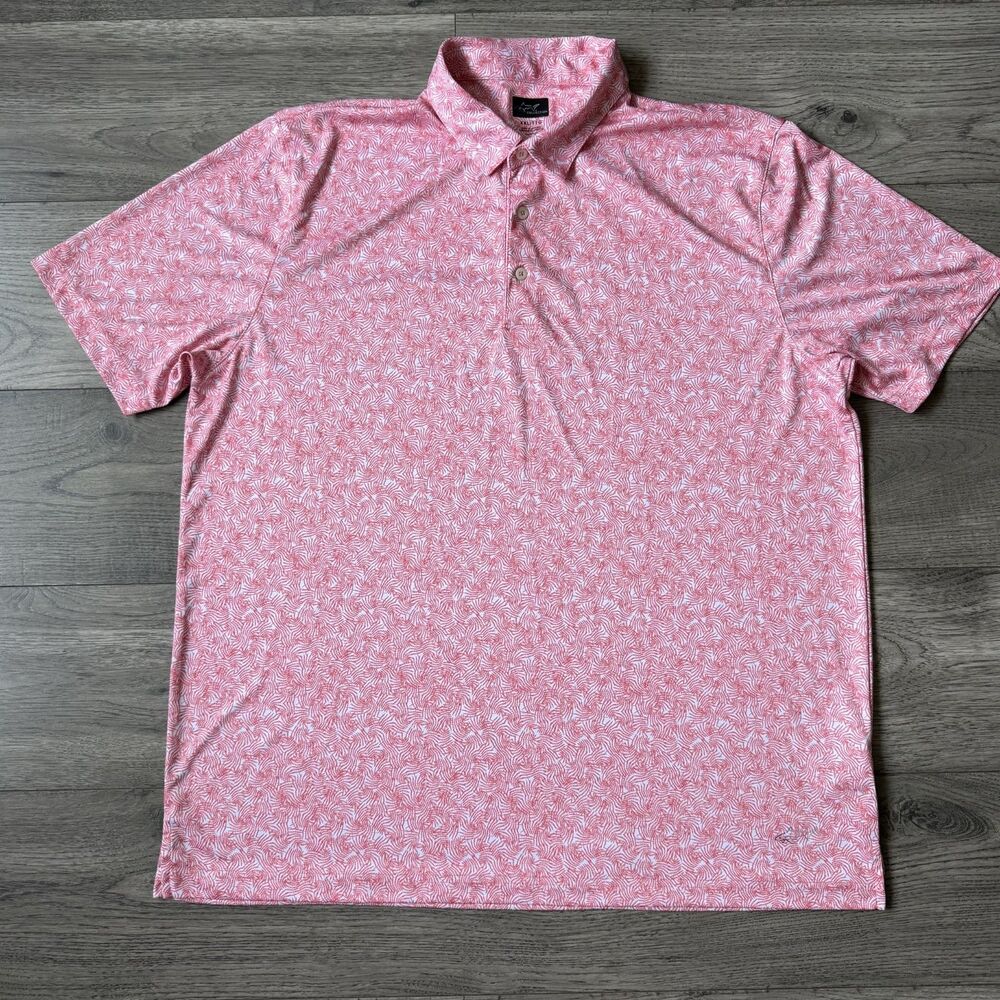 Greg Norman Mens Collection ML75 Play Dry Coral Tropical Leaf Golf Polo Size XXL